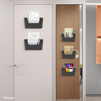 YOHOM No Drilling File Holder Wall Mails Magazines Organizer Adhesive Door Mount, Single Pocket, (White 1) (BLACK, 5 PCS)