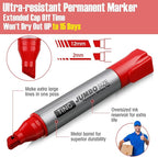 Fuutreo 10 Pack Jumbo Permanent Markers Bulk Large Chisel Tip Permanent Markers Quick Drying Waterproof Big Huge Poster Pens for Office, Logistics Company and More(Red)