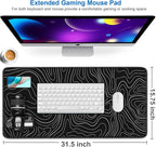 Large Extended Gaming Mouse Pad, 31.5x15.7 inch Computer Keyboard Mouse Mat, Water Resist Non-Slip Mousepad Rubber Base Long XXL Desk Mouse Pad for Gaming, Office & Home, Black White Lines