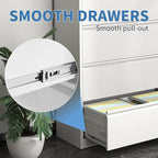 FLIXELIO File Cabinets 4 Drawer,Metal Office Storage Filing Cabinet with Lock,White Lateral Filing Cabinet for Home Office,Horizontal Locking File Cabinet for Legal/Letter/A4,Assembly Require,White