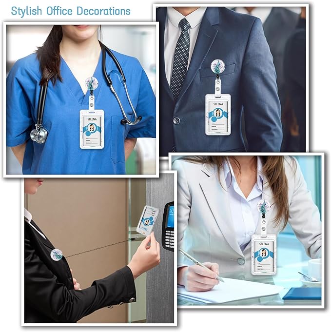 Peacock Lanyards for ID Badges, Badge Holder with Lanyard Detachable, Badge Reel Retractable Keychain Clip, Vertical Cruise Ship Cards Holder Protector Name Tags, Teacher Nurse Office Women Gifts
