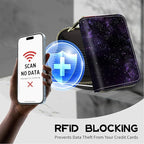 BWEGRHE Cute Credit Card Holder with Zipper, Purple Galaxy RFID-Blocking Card Case Small Wallet for Women Men, Multi-slot Card Organizer Case Travel Accordion Wallet