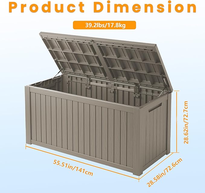 Decksplore Outdoor Storage Box Waterproof, 200 Gallon Lockable Resin Large Deck Box, Patio Storage Bin for Pool Accessories Cushion Furniture, Garden Tools, UV-Resistant Outside Delivery, Grey