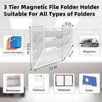LQPAFZ 3-Tier Magnetic File Holder, No Drilling Installation File Cabinet Organizer, White Magnetic File Organizer, Magazine Rack, Magnetic Paper Holder for Refrigerator, File Cabinets,White