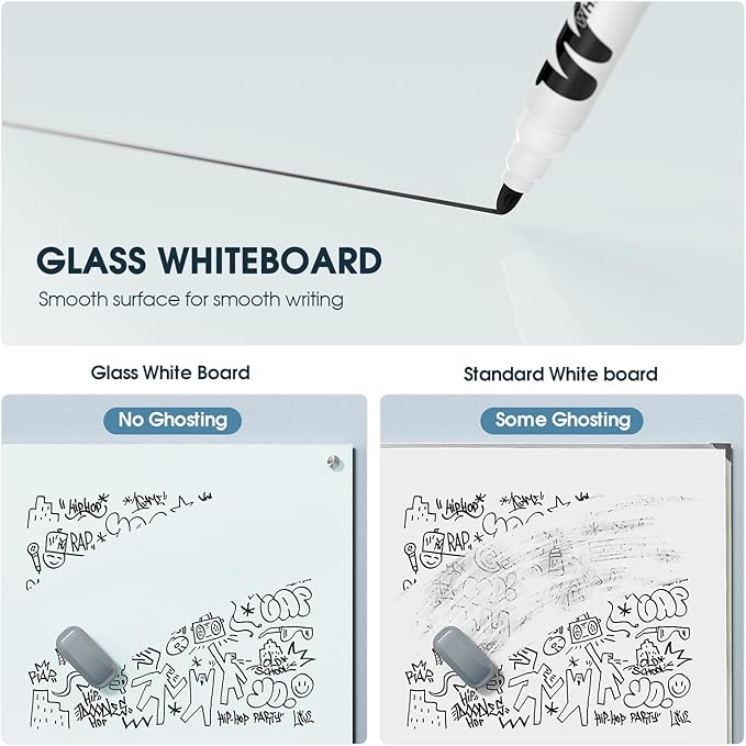 MaxGear Glass Whiteboard, Tempered Magnetic Dry Erase Board 72 x 48 Inch, Frameless Wall Mounted, Office Classroom Conference Room Home Use, Includes Markers, Eraser, Magnets & Mounting Kit