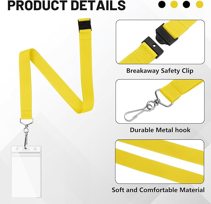 24-Pack Yellow Breakaway Lanyards with Waterproof Badge Holders, Polyester Neck Straps for ID Cards, Events, Office, and Schools