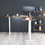 VIVO Electric Corner 75 x 63 inch L-Shaped Standing Desk, Memory Height Adjustment, Rustic Vintage Brown Top White Frame, DESK-E3CTWN-75