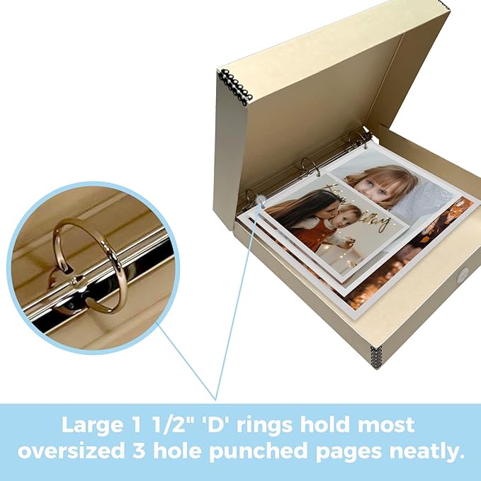 Lineco, Archival Tan 3-Ring Binder Preservation Album Box 12.25 x 11.25 x 2 Inch. Unique Design to Store, Preserve, Organize Photos, Art, Photography, Crafts Acid-Free, 2 Pack