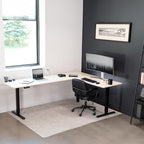VIVO Electric Corner 84 x 63 inch L-Shaped Standing Desk, Memory Height Adjustment, Light Wood Top Black Frame, DESK-E3CTBC-84