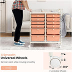 LDAILY 12 Drawer Rolling Storage Cart, Craft Cart Organizer on Wheels w/Metal Frame, Large Capacity & Smooth Drawer, Rolling Cart w/Drawers for Classroom, Office
