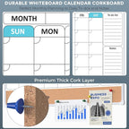 MaxGear Monthly Calendar Whiteboard Dry Erase Cork Board for Wall, 24"x18" Double-Sided Dry Erase White Board Calendar with Bulletin Board, Hanging Dry Erase Board for Office, Home, School