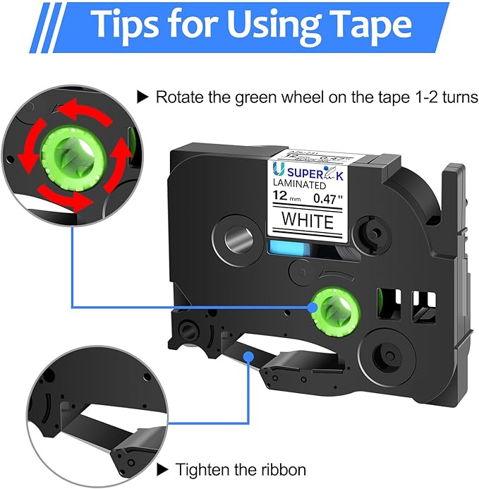 6 Pack 12mm 0.47 Laminated White Tape Compatible for Brother P-Touch Label Maker Tape TZe-231 12mm Label TZe231 1/2 Inch TZe TZ Tapes TZ-231 TZ231 for PT-D210 D200 D220 H100 H110 D400