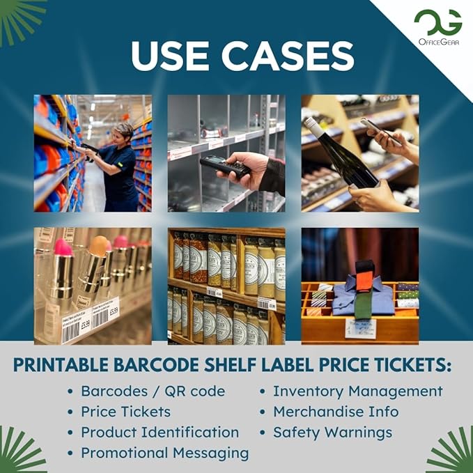 OfficeGear Yellow Shelf Edge Labels 14-up [25 Sheets - 350 Pack] 38x105mm Printable A4 Perforated Labels for Retail Barcodes, Price Stickers, Point of Sale, POS, Shelf Promotions Incl Template