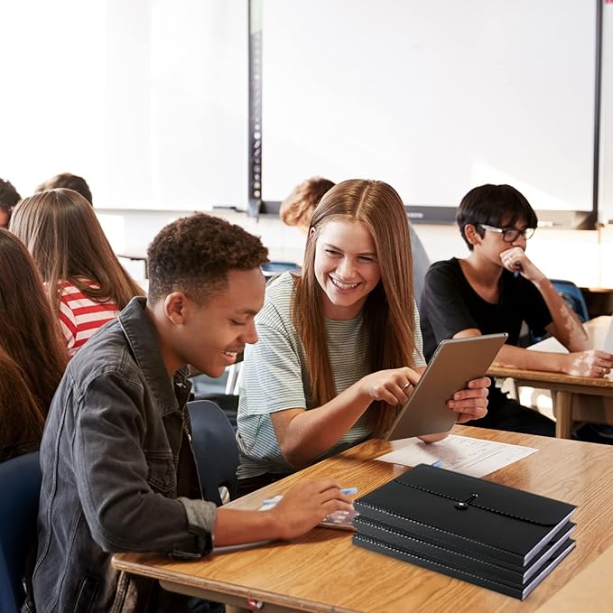 7 Pocket Expanding File Folder with Tab Inserts, Accordian File Organizer Document Receipt Organizer, Accordion Folder File Keeper A4 Letter Size, for School Home Office, Black(Pack of 2)