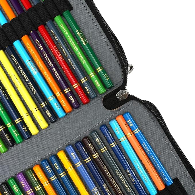 Vomgomfom Colored Pencil Case - 200 Slots Holder With Zipper Closure, Twill Fabric Large Capacity for Watercolor Pens or Markers, Organizer for Artist (Black)