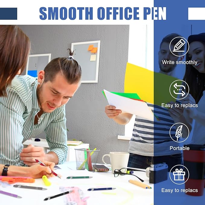 Leinuosen 72 Pcs Ballpoint Pen with Stylus Tip 1.0 mm/ 0.04 Inch Black Ink Metal Stylus Pen for Touch Screens 2 in 1 Stylus Ballpoint