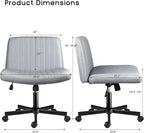 PUKAMI Criss Cross Chair with Wheels,Fabric Padded Armless Cross Legged Office Desk Chair for Home Office,Modern Swivel Height Adjustable Wide Seat (Grey)