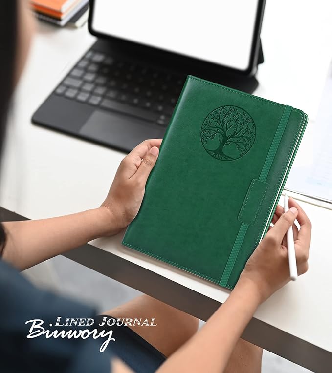 Biuwory Lined Journal Notebook for Women Men,256 Pages A5 Hardcover Leather Journals for Writing,Travel,Business,Work & School,College Ruled Notebooks for Note Taking,Diary Notepad 5.7"×8.3"(green)
