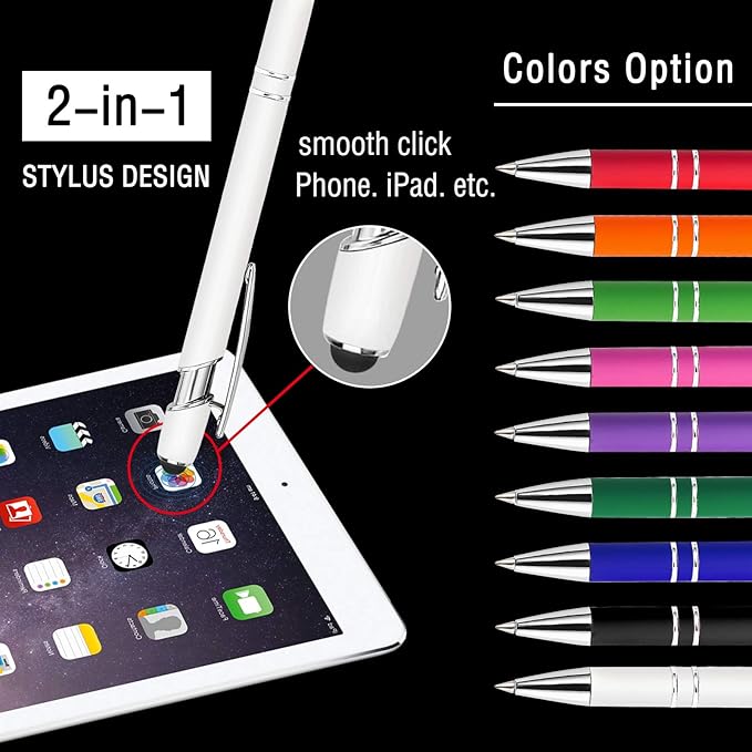 Personalized Ballpoint Pen 50 Custom Pens Free Engraved Bulk with Name Logo, Soft Black Ink Stylus with Touch Metal Office, Gift for Anniversaries, Graduations, Birthdays