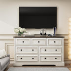 VVFLU Farmhouse 7 Drawer Dresser for Bedroom, 54" Wide Wooden Dresser with Natural Texture & Vintage Metal Knobs, Large Chest of Drawers for Bedroom, Living Room, Hallway, Antique White