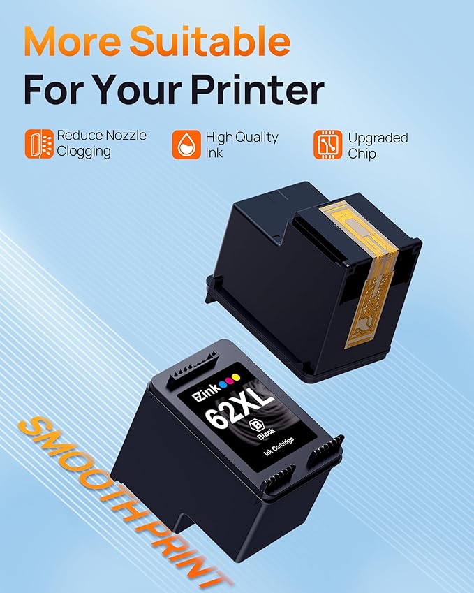 62XL Ink Remanufactured Ink Cartridges for HP 62 Ink 62XL Ink Cartridges Black and Color High Yield Use with HP Envy 5540 5640 5660 7644 OfficeJet 5740 5741 8040 200 250 Series Printer(2-Pack)