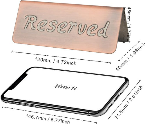 2 Pack Small Reserved Table Signs for Restaurants,Dinner Parties,Banquets,Events,Stainless Steel Table Tent Place Signs,10 Year’s Use,Etched Design,Double Sided View,4.7x1.9 In,(Vintage Red)