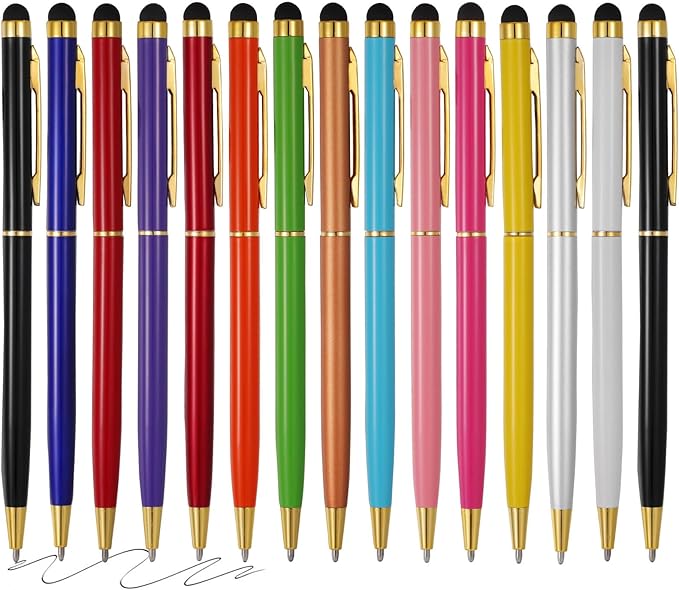 15 Pack Stylus Pens for Touch Screens Stylus Pen Compatible with Phone Tablets Kindle and Black Ink Ballpoint Pens-2 in 1 Stylists pens for Touch Screens (Gold)