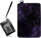 BWEGRHE Small Travel Wallets, Purple Galaxy Slim Minimalist Front Pocket Wallet with Wristlet, RFID Blocking PU Leather Credit Card Holder with ID Window Change Purse for Men Women