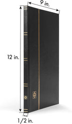 LIGHTHOUSE – “BASIC” Hard Cover Stockbook for Stamps – 16 White Cardstock 9”x12” (A4) Pages with Glassine Strips - Black