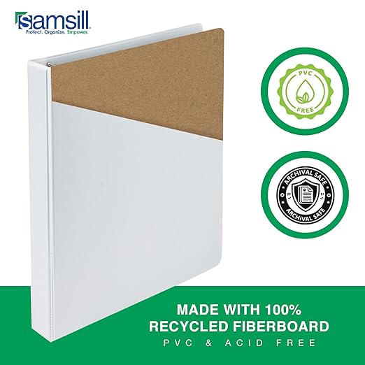 Samsill 1.5 Inch 3 Ring Binders, Made in USA, Economy Round Ring, Clear View Cover, 325 Sheet Capacity - for School, Home, Office - White, 12 Pack