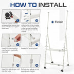 40" x 60" Rolling Whiteboard Foldable Dry Erase Board with Stand, Large Tri Folding Whiteboard Magnetic Dry Erase Board, Wall Aluminium Frame and Pen Tray for Education Office Home
