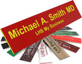 Door Name Plate Personalized for Office Red Plastic Name Plate with Yellow Letters - Made in USA 2x4 B22