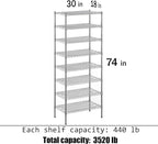 Regal Altair 18" Deep x 30" Wide x 74" Height Wire Shelving Kit | 8-Tier | NSF Commercial Storage Rack Unit