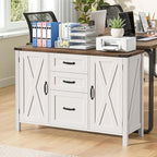 Vabches File Cabinet with 3 Drawers, Farmhouse Lateral File Cabinet Fits Files Letter/A4 Size, Wooden Filing Cabinet with Door and Adjustable Shelves Printer Stand for Home Office, Rustic White