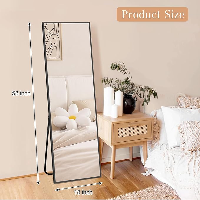 58"x18" Full Length Mirror Rectangle Body Dressing Floor Standing Mirrors for Bedroom & Cloakroom, Black