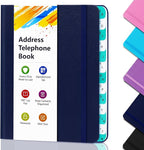 BLESWIN Address Book – Telephone and Address Book with Alphabetic Tabs for Safely Storing Contacts, Small-Sized (6.1″ x 4.7″) Hardback Cover – Dark Blue