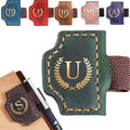Personalized Mark Bookmark with Pen Holder, Leather Magnetic Book Marker 26 Letters,Custom Initials Page Marks, Gifts for Book Lovers Readers Men Women (Green, U)
