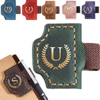 Personalized Mark Bookmark with Pen Holder, Leather Magnetic Book Marker 26 Letters,Custom Initials Page Marks, Gifts for Book Lovers Readers Men Women (Green, U)