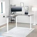 VIVO Electric Corner 75 x 63 inch L-Shaped Standing Desk, Memory Height Adjustment, Dark Gray Top White Frame, DESK-E3CTWG-75