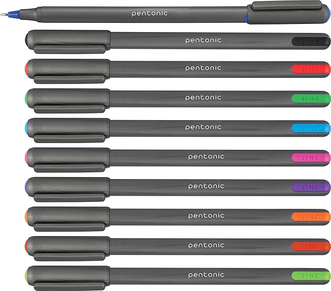 Pentonic Ballpoint Pens In Pen Organizer, Bulk 50 Count, Assorted Colored Ink (10 Different Colors), 1.0 mm Medium Point, Smooth Writing (PEN12177)