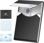 DMFLY Business Card Holder with Ultra Slim Design, Business Card Case with Premium PU Leather, Suit Pocket Metal Card Holder for Women/Men, Magnetic Closure Quick Access Cards, Small and Easy to Carry