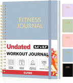 Fitness Journal Workout Planner for Women & Men, A5 (6.4" x 8.3") Workout Journal Log Book Planner Gift for Track Gym Essentials, Home Workouts, Track Progress, Achieve Wellness Goals, Grey Blue