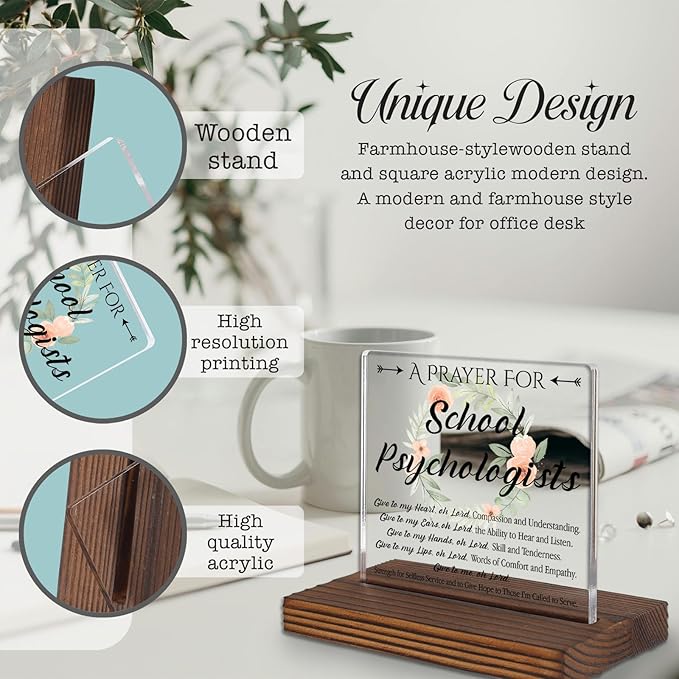 School Psychologist Prayer Desk Sign, Christian Faith-Based Appreciation Gift for School Psychologists Graduation Birthday Christmas, Inspirational Floral Office Decor Plaque PA117