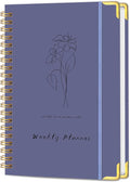 Undated Weekly Planner with Metal Corner Hardcover Notebook , A5 Size Journal with To Do List Planner, Habit Tracker,Weekly Goals for ADHD,Student, Office, Women, Men ,Gifts,6 x 8 inches，Spiral Bindding ,Purple