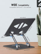 Aoviho Tablet Stand Holder for Desk, Adjustable Desktop Tablet Holder, Foldable Aluminum Tablet Mount for iPad pro 12.9, iPad Air Mini, Samsung Galaxy Tabs Z Fold Kindle Fire 4-12 inch, Black