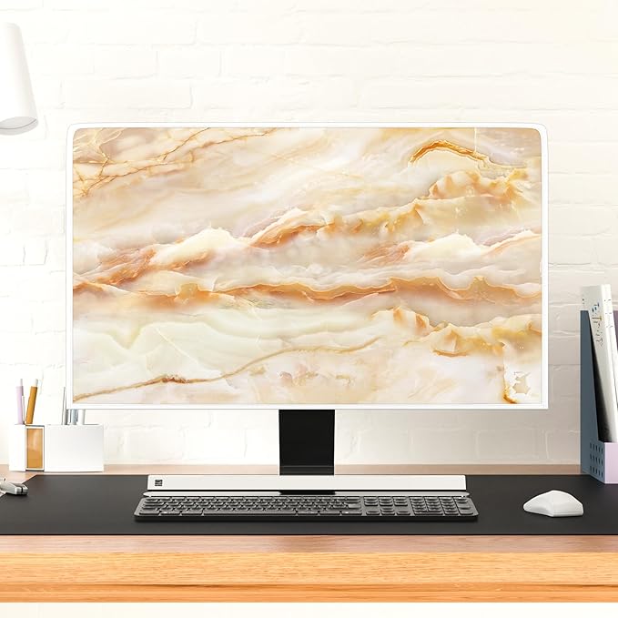 Baocicco Abstract Computer Monitor Cover with Marble Design Aesthetic Laptop Computer Cover for Xmas Home Office Decoration Anti-Static Dustproof Protective Covers for LCD/LED/HD 22, 23, 24, 25 Inch