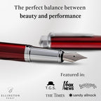 Ellington Pens Luxury Fountain Pen Set - Smooth Medium Nib- Includes 3 Ink Cartridges, Refillable Ink Converter, Gift Box- Fountain Pens For Writing, Calligraphy, Journaling, Sketching (Scarlet Slate)