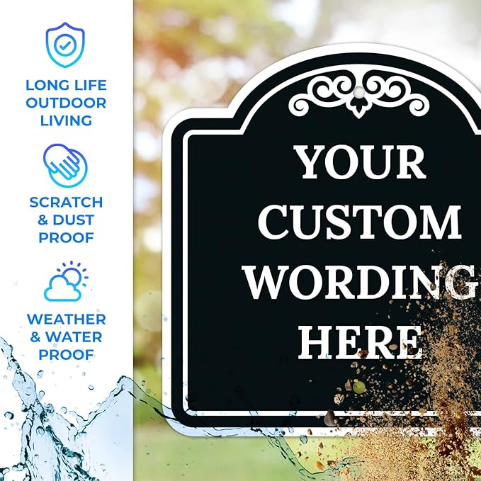 Custom Decorative Sign, Personalized Metal Sign for Business, Driveway, Home, Airbnb, Office Door Plaque, Black Background, 18x18 Inches, ACM, Fade Resistant, Made in USA
