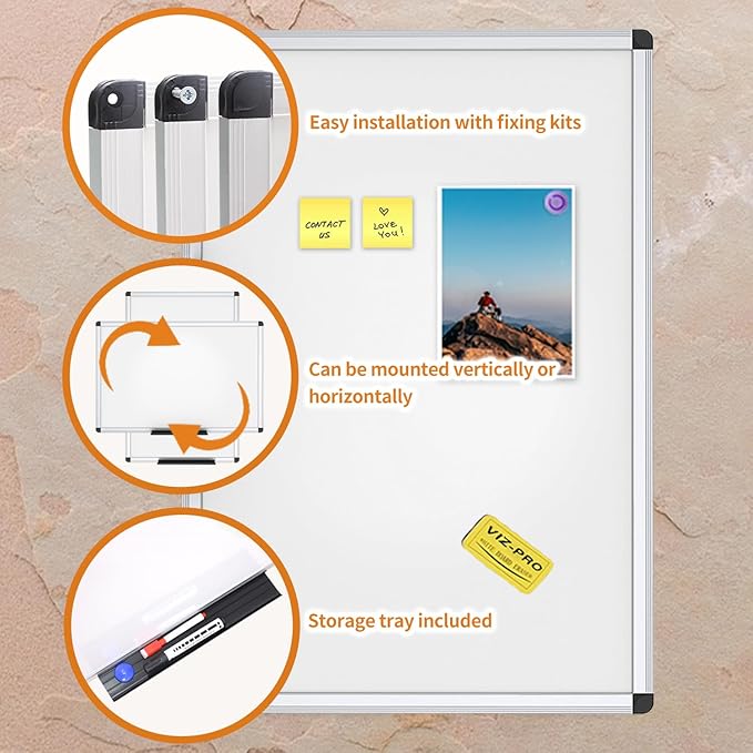 VIZ-PRO Magnetic Dry Erase Board, 24 X 18 Inches,3 Pack, Silver Aluminium Frame