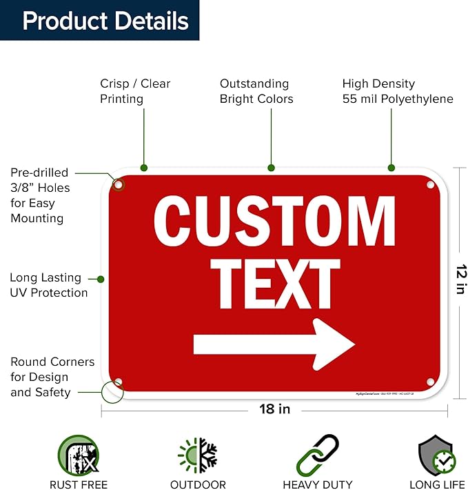 Custom Arrow,Custom Directional Sign, Right Arrow, 12x18 Inches, 55 mil thick HDPE (high density polyethylene) Made in USA by My Sign Center